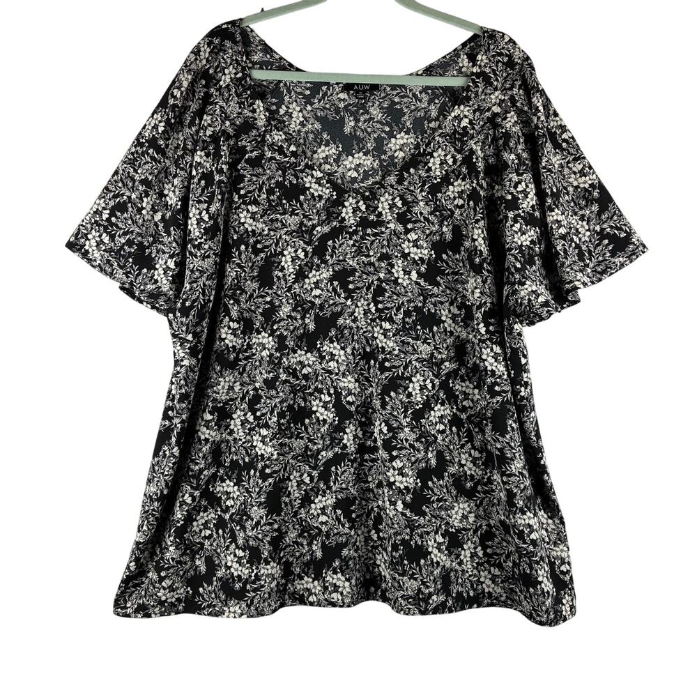 A.U.W. V-Neck Flutter Sleeve Blouse Womens 3X Floral Feminine Office Flattering